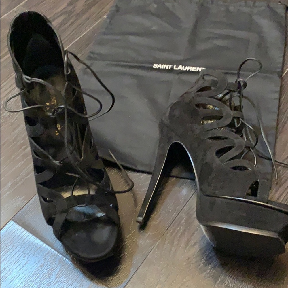 Yves Saint Laurent black lace platform heels - Picture 7 of 10